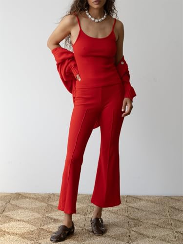 Mylleure Women Ribbed Knit Flared Pants Y2k High Waist Bell Bottom Capris Elastic Elevated Seams Bootcut Trousers Streetwear2