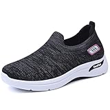 Women's Orthopedic Shoes Lightweight Breathable Knitted Sneakers Casual Comfortable Low Top Work Walking Shoes Fashion Soft Sole Slip On Sneaker with Arch Support Black