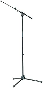 K&amp;M 210/8 Telescoping Tripod Microphone Stand with 16.73-28.54" Boom, 36.41-64.17" Height Adjustment, Black