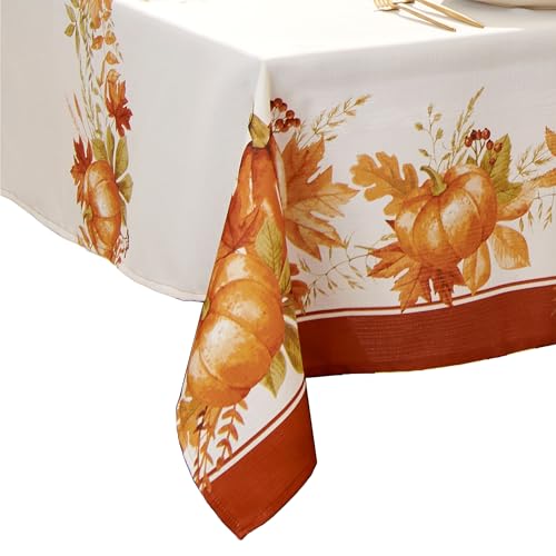 Elrene Home Fashions Autumn Pumpkin Grove Wrinkle Resistant Tablecloth, 60"x84" Rectangle, Multi Color