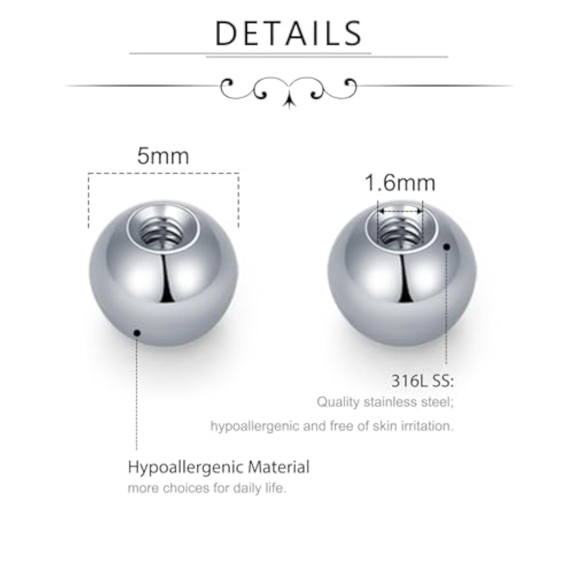 316L Surgical Steel Replacement Balls for Body Jewelry