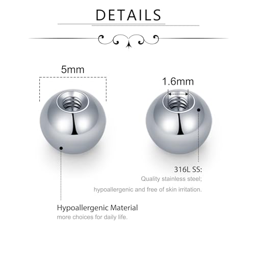 D.Bella 316L Surgical Steel Replacement Balls Body Jewelry Piercing Barbell Parts 14G 16G 3mm 5mm 8mm Balls for Women Men2