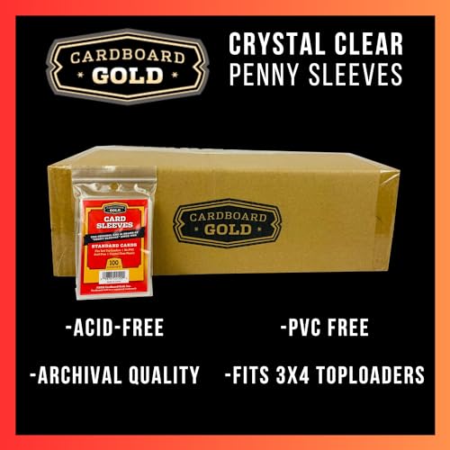 Cardboard Gold Penny Sleeves for Trading Cards - 1000 Count Card Protector Sleeves with Durable, Crystal-Clear Plastic for Baseball, Sports, Collector, Standard-Sized Cards 2-5/8” x 3-5/8” (67x94mm)