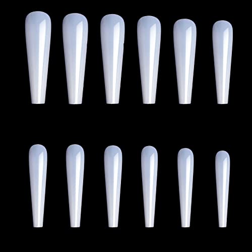 Juego de 504 uñas postizas cuadradas largas XXL con forma de ataúd transparentes y naturales, de cobertura completa, uñas postizas a presión