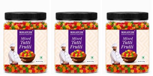 Image of BOGATCHI Mixed Tutti Frutti for Decorations, Sprinkles for Cakes and Ice-Creams, Mix Tutti Frutti Multicolor, Delicious and Tasty, 200g with Free Measuring Spoon (Pack of 3)