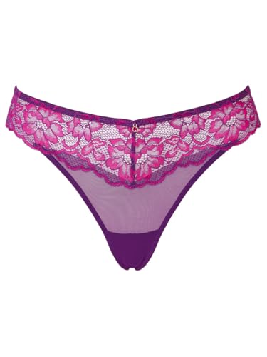 Ann Summers Sexy Lace Thong Low-Rise Womens Underwear, Mesh Back, Delicate Floral Lace & Centre Charm, Cotton Gusset – Stylish and Comfortable G String for Minimal Lines Dark Purple - Womens Lingerie