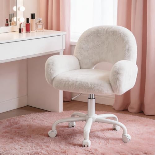 Homkdom Vanity Chair with Round Hollow Back & Arms Height Adjustable