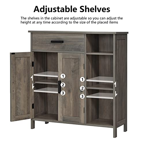 Weenfon Storage Cabinet, Coffee Bar Cabinet With Drawer, Bathroom Cabinet With Doors And Shelves, Freestanding Cupboard For Living Room, Rustic Oak thumb #8