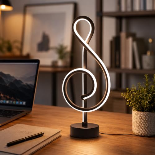 Image of One94Store Artistic LED Table Lamp - Modern Musical Note Night Light for Bedroom, Study Table & Living Room - Decorative Warm White Desk Lamp for Home & Office