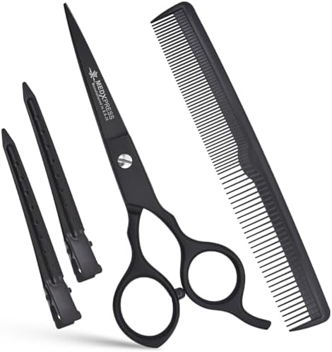 Hair Cutting Scissors with 2 Hair Clips & Styling Comb Profession...