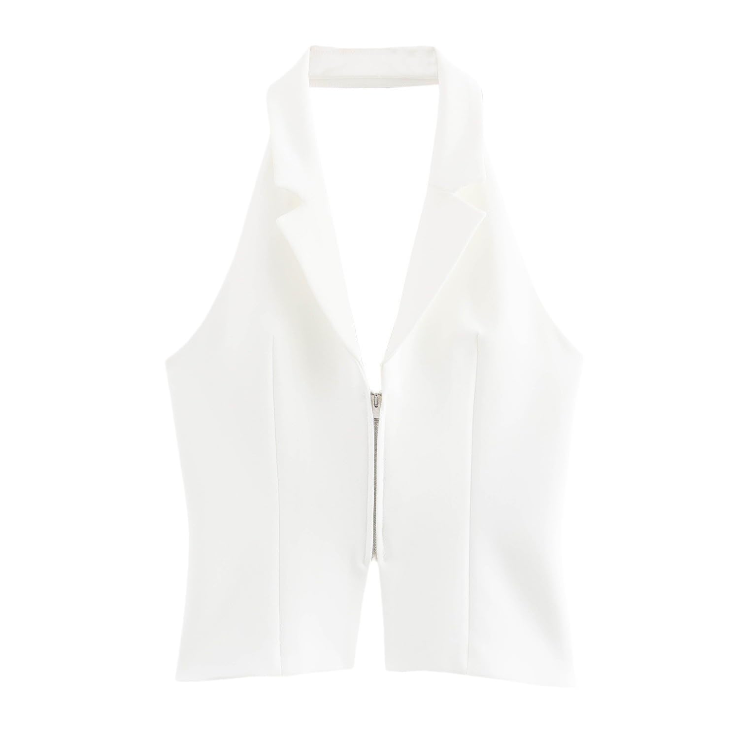 YONGHONGKEJI Suit Vest Women Black Halter Waistcoat Women Sexy Backless Strapless Vest Top Sleeveless Side Zipper Slim Fit Camis Crop Tank Top Retro Adjustable Suit Gilet Punk Streetwear White Xs