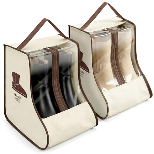 XLIUAX Portable Boots Storage Bag Beige Dust Proof Boots Protector Carry Bag with Handle Shoe Dust Organizer Packing for Travel and Daily Use(Medium)
