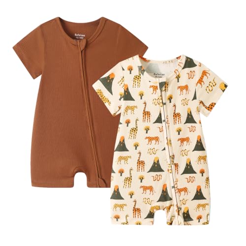 Bafeicao Baby 2 Pack Bamboo Viscose Sleeper Romper Soft Ribbed Short Sleeve 2 Way Zipper Summer Pajamas Clothes