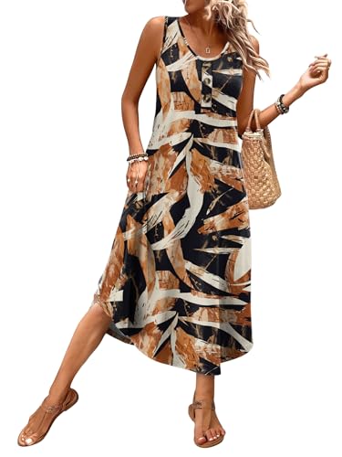 Image of WIHOLL Summer Dresses for Women 2026 Button Front Sleeveless Casual Midi Dress Beach Vacation Sundresses with Pockets