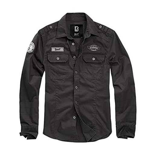Brandit Luis-Camiseta Vintage con Insignias Camisa, Black, L para Hombre