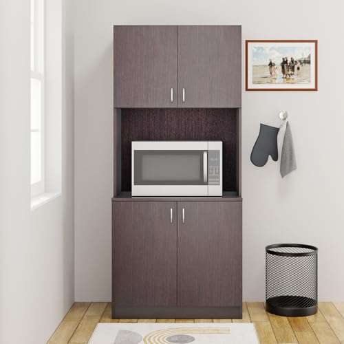 Image of VIKI Furniture | Kitchen Cabinet - 5 Tier Unit with Doors & Open Shelves, Organizer for Kitchen, Bedroom, Hallway & Living Room (Dark Wenge - 40D x 80W x 180H cm) | 1 Year Warranty