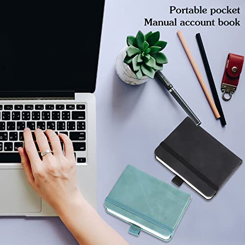 2 Pack Mini Notebooks, 3.15 ×4.33 Inch Pocket Notebook Small Leather Notebooks, Hardcover Pocket Journal Tiny Notebook For Men, 100 Sheets Thick Lined Paper Per Notepad (Black, Light Blue) #TOP6