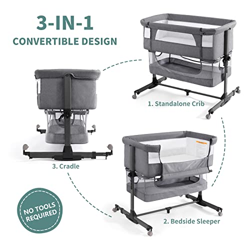 Lamberia Baby Bassinet, Bedside Sleeper Adjustable Bedside Crib With Storage Basket, Easy Folding Portable Baby Bed For Infant/Newborn (Dark Gray) #TOP1