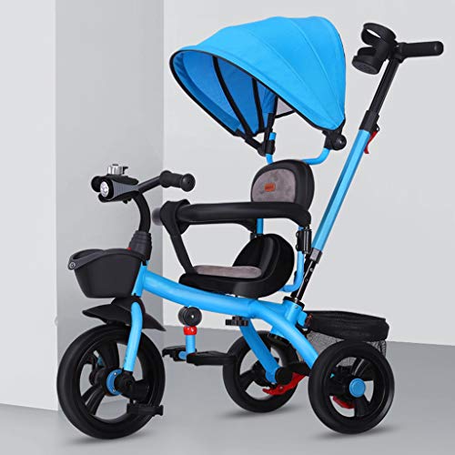 Anfänger-Dreirad, Kinder, faltbar, 3-in-1 mit Schiebegriff für den Außenbereich mit Schiebegriff, Dreiräder, Grau, Gelb, Rosa, Blau (Farbe: Blau) (Blau) – Bild 3