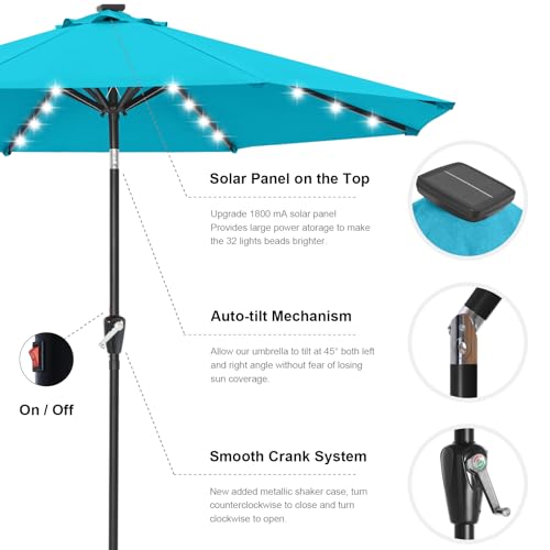 Image of ABCCANOPY Durable Solar Led Patio Umbrellas with 32LED Lights 10FT (Turquoise)
