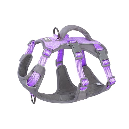 Huntboo Escape Proof Dog Harness Medium, Anti-Pull Dog Harness with Handle, Breathable, Adjustable, Reflective Dog Harnesses, Lightweight Dog Harness for Small Large Dogs Outdoor (Lavender Purple,S)