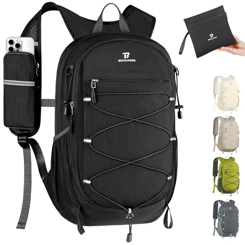 BECOJADDE 15L Kleiner Wanderrucksack Tagesrucksack Herren Damen Leichter Faltbarer Rucksack mit Brustgurt und Rückenbelüftung für Wandern Daypack Travel Rad und Ausflug Schwarz