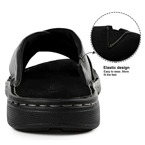 Image of TIESTRA Mens Napa Leather Slides Sandals Soft Cushion Dress Sandals with Memory Foam Footbed Comfortable & Lightweight Summer Beach Indoor & Outdoor Slip On Casual Footwear Black EU42 US9