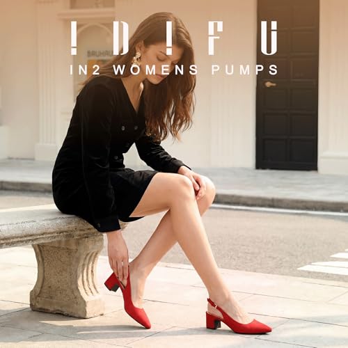 IDIFU IN2 Slingback Low Chunky Block Heels Pumps Closed Pointed Toe Short Heels for Women Wedding Bridal Party Prom Work Office Business Shoes Comfortable Dressy Cute Dress Shoes(Red Suede 9 M US) by IDIFU - Used condition - Image 4