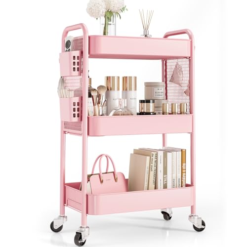 TOOLF 3-Tier Rolling Cart with Wheels & Bins