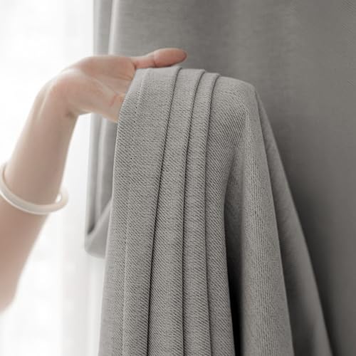 Image of LINENWALAS 100% Blackout Curtains for Window (5 Feet) - Set of 2 Panels Rich Linen Texture Complete Light Block Heavy Panels, Thermal Insulated & Noise Reducing Room Darkening Curtains (Platinum)