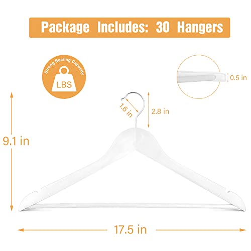 Wooden Hangers 30 Pack - Suit Hangers With 360-Degree Rotatable Hook - Smooth Natural Finish & Durable Wooden Coat Hangers - Heavy Duty Hangers For Clothes, Jacket, Shirt, Tank Top, Dress - White #TOP4
