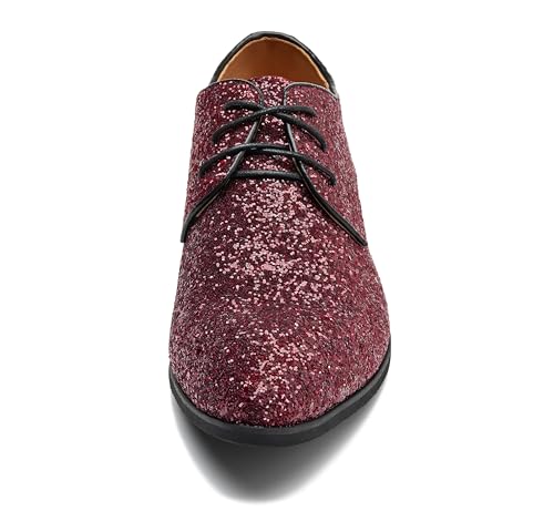 Image of Men's Glitter Oxford Dress Shoes Loafer Burgundy, Lace-up Design,Sparkly Glitter Encrusted for Wedding Prom Black Golden Silver Wine red