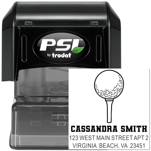 Image of Golf Tee Pre Inked Rubber Stamp - 1-5 /8 Inch Square Imprint | Choice of 5 ink colors. Golf Stamp. Custom Made Pre Inked Stamper. Up to 15,000 impressions. 1-5 /8 inch square imprint.