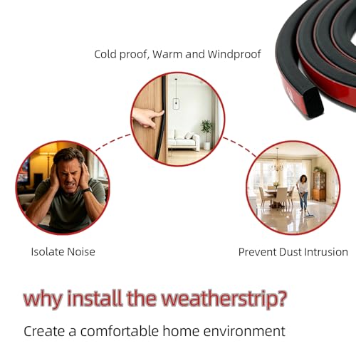 Image of Weather Stripping Seal Strip for Doors /Windows 13Feet, Self-Adhesive Soundproofing Rubber Weatherstrip Gap Blocker, Black