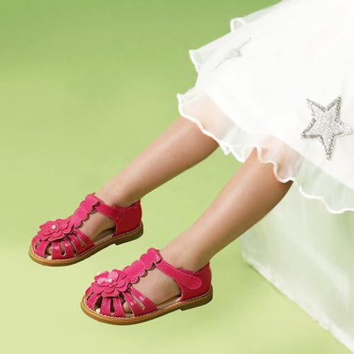 Image of Hehainom Toddler Girls Sandals Closed Toe Flats Dress Sandals Summer Flower Kids Shoes