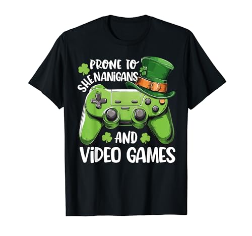 Prone to Videogiochi Controller St Patricks Day Gamer Ragazzi Maglietta
