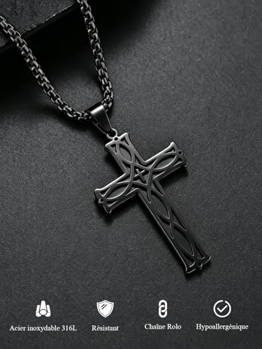Collier croix homme cadeau idÃ©al pendentif celtique avec chaÃ®ne 60 cm - 3