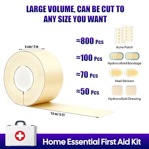 Hydrocolloid Roll for Skin Comfort - Self-Adhesive & Waterproof Bandage, Ultra Absorbent, DIY Customizable Size & Shape for Active Lifestyle & Blemish Support (2IN x 4.8FT)