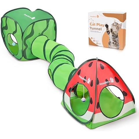Cat Tunnel Toy and Cubes Combo Cat Tunnels for Indoor Cats Tube with Play Ball,Interactive Crinkle Collapsible Tent for Hiding Hunting and Resting, All in One Set of 3, Fruit Cover