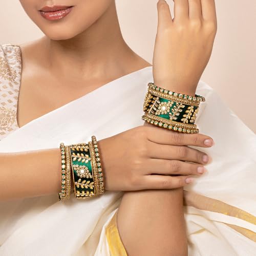 Image of Peora Silk Thread Kundan & Stone Studded Chuda Bangles Set Gift for Women