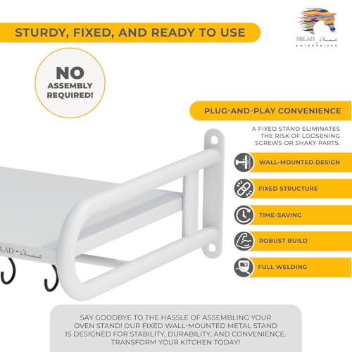 Image of Saifix Microwave Stand For Kitchen | Wall Mounted | Oven Stand | Dish Rack | Pot Racks | Utensil Organiser | Printer Shelf | Fax Rack (60 L x 40 W x 18 H CM's, OS-09, White)