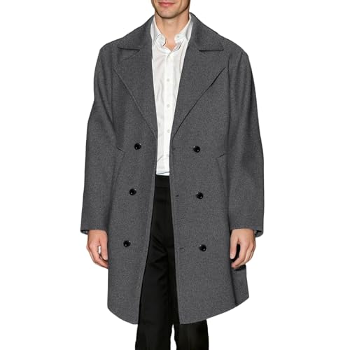 Image of Varsity Jacket, Mens Wool Blend Business Casual Trench Coat Notched Collar Lapel Long Jacket Peacoat Double Breasted Classic Winter Overcoat Camo Jackets Gothic Shacket (3XL, Dark Gray
