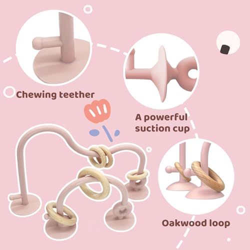 Image of Baby High Chair Suction Toys Teething Chew - Baby Teething Table Toys Silicone Teethers, Food Grade Silicon for 6 12 18 Months (Pink)