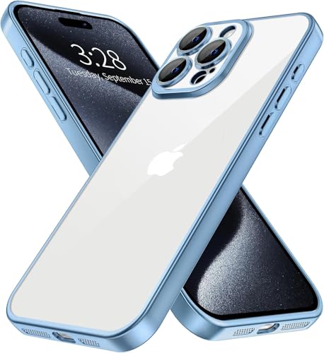 Image of VONZEE Electroplated Clear Case Compatible with iPhone 15 Pro Max (6.7 inch), Transparent Luxury TPU Cover, Individual Lens Camera Protection, Slim Shockproof Bumper Case for Men & Women, Light Blue