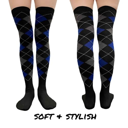 Image of COUVER Women's Thigh High /Over Knee Fashion Argyle Socks, Medium, 1 Pair
