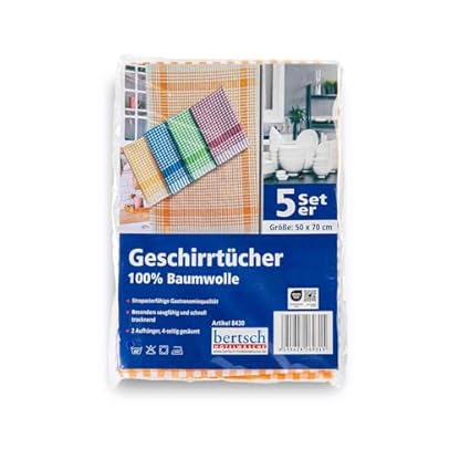 Bertsch Hotelwäsche GmbH Geschirrtücher 5er Set Geschirrhandtuch aus 100% Baumwolle - Geschirrtuch kariert (50x70 cm) - Geschirrhandtücher 60°C waschbar (Gemischt - Blau, Rot, Grün, Gelb, Orange) – Bild 5