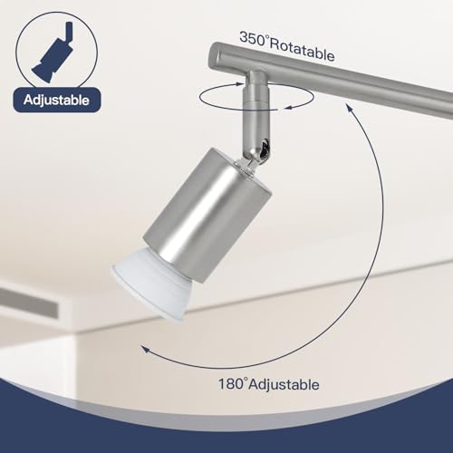 Image of 6-Light Nickel Kitchen Track Lighting, Adjustable GU10 Ceiling Light Fixture with Rotatable Heads, Modern Led Track Light for Kitchen, Dining Room, Hallway (Bulbs Not Included)