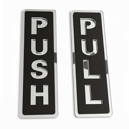 Image of Push Pull Door Sign Black & Silver Acrylic Door Plate, Self Adhesive Entrance Sign Sticker, 2-in-1 Set for Office, Hotel, Shop, Commercial Space, Glass & Wooden Doors