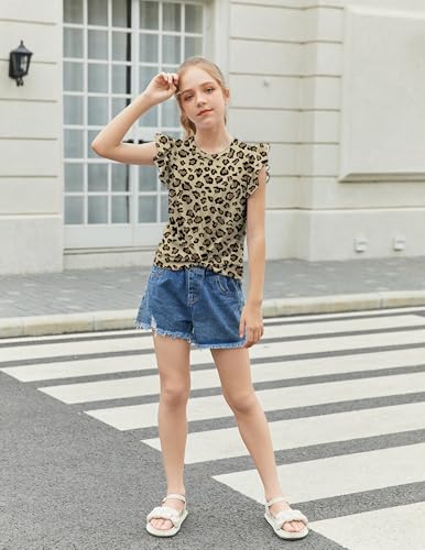 Image of Arshiner Girls Shirt - Short-Sleeve Twist Front T-Shirt for Girls with Cute Flying Sleeves - Summer Blouse Tunic Tee Tops