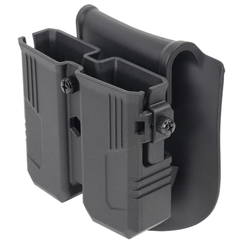 Universal Double Mag Pouch, Hard Polymer OWB Magazine Pouch Adjustable Retention Fit 9mm/10mm/.40/.45 Double Stack Mags, Belt Clip Double Magazine Pouch for Standard Mag Models